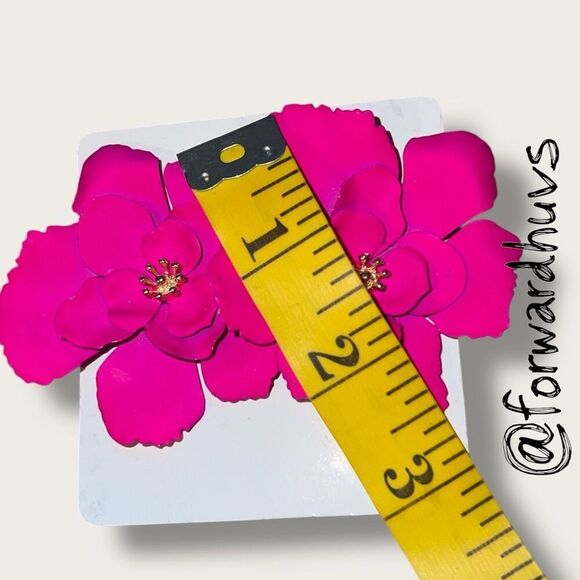 Hand Crafted Oversized Fuchsia Porcelain Floral Earrings - Picture 4 of 8